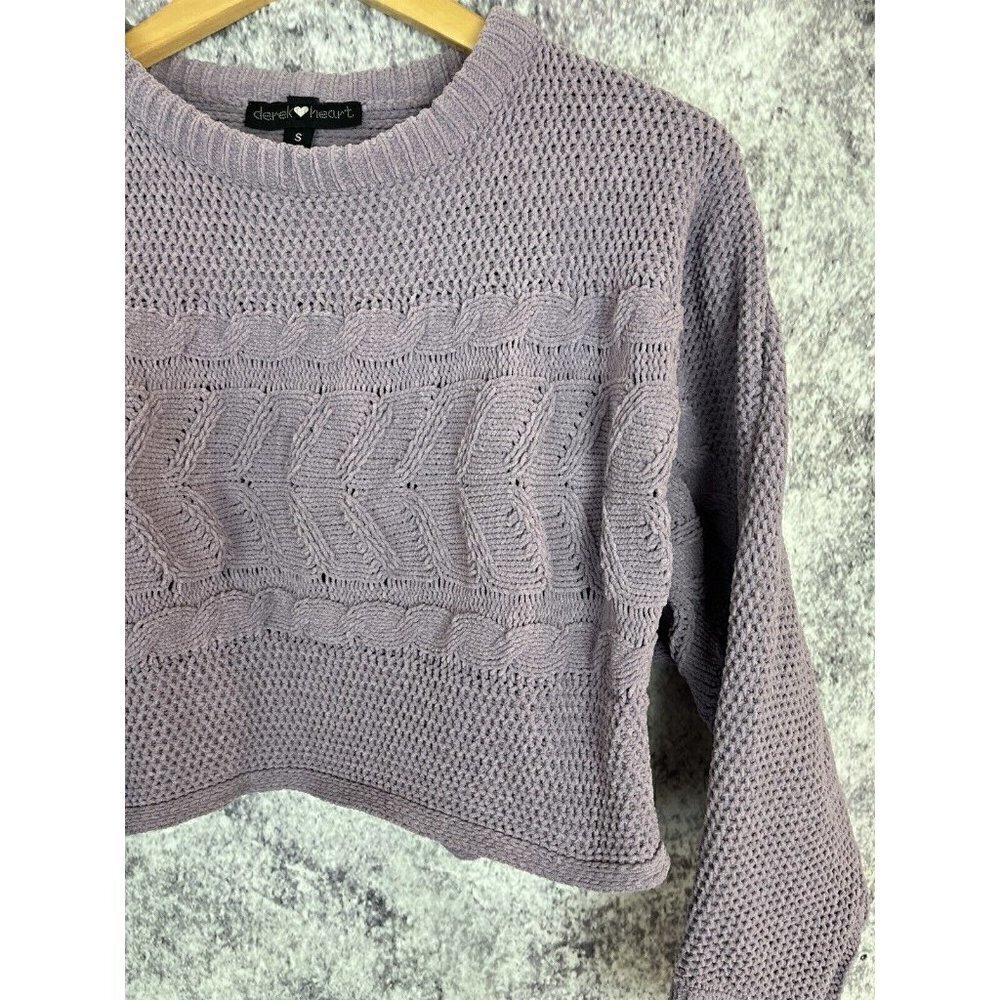 Derek Heart Purple Crochet Knit Cropped Sweater women's Juniors Small - Picture 2 of 11
